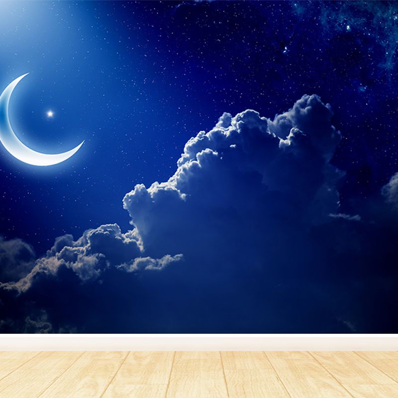 Photography Moon and Stars Mural Giant Wall Covering for Dining Room, Custom Printed