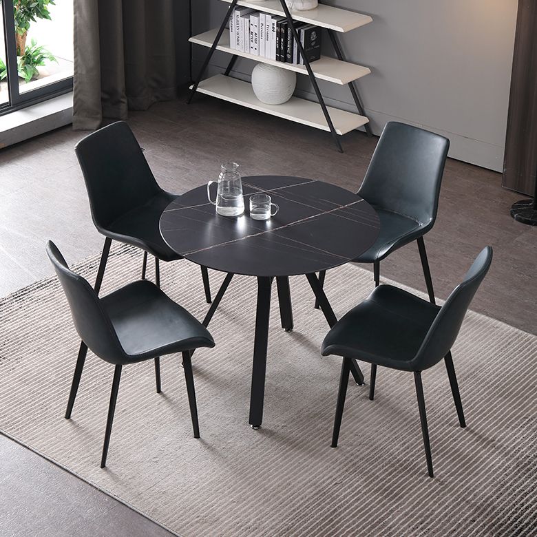 Modern Style Sintered Stone Dining Room Table Round Table with Metal Base