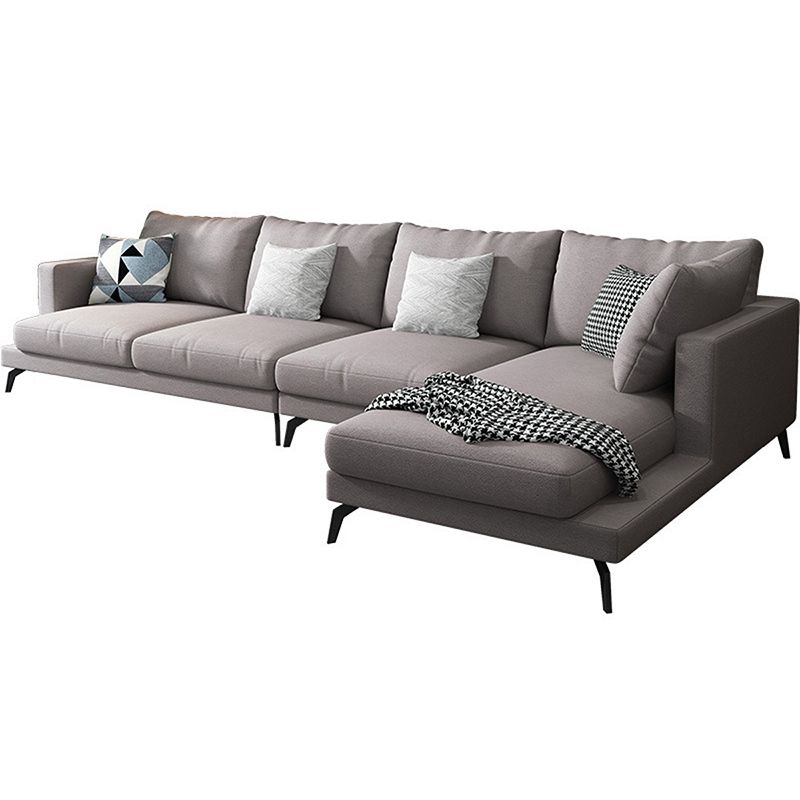 Fabric Modern L-shape Sectional Square Arm Sofa & Chaise with Pillows