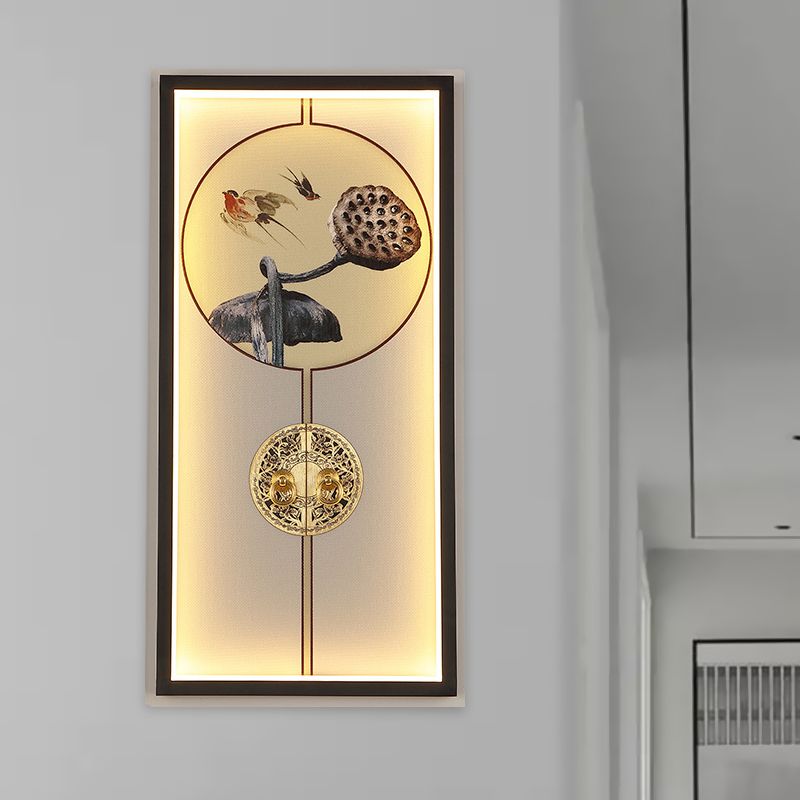 Door Lock Wall Mount Mural Lamp Chinese Aluminum Black and Gold LED Sconce Light Fixture