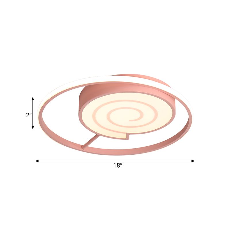 Kids Lolly Candy Ceiling Flush Light Iron Kids Room LED Flush-Mount Light Fixture in Pink