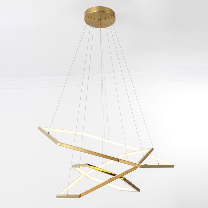 Gold Geometric LED Hanging Lamp in Modern Luxury Style Wrought Iron Ceiling Light for Commercial Place