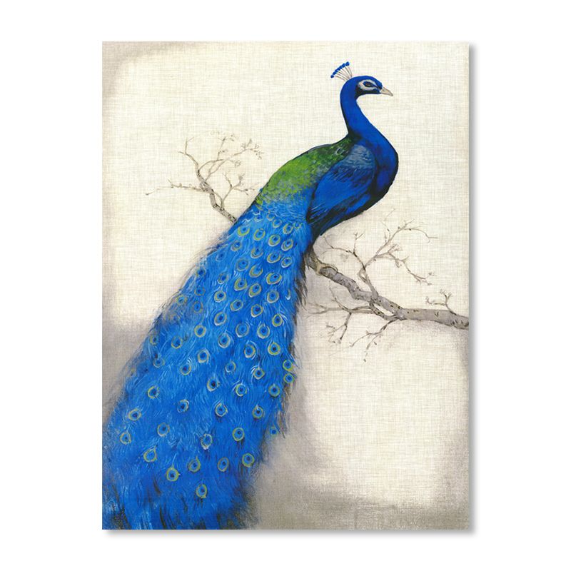 Modern Peacock Graphic Canvas Soft Color Textured Painting for Bedroom, Multiple Sizes