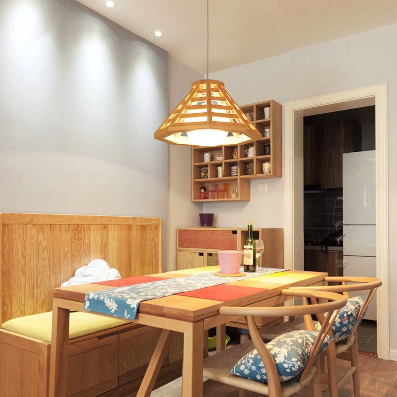 Single-Bulb-Esszimmer hängend hängendes zeitgenössisches Holzheizheizende Deckenleuchte mit Kugelcreme Glasschatten