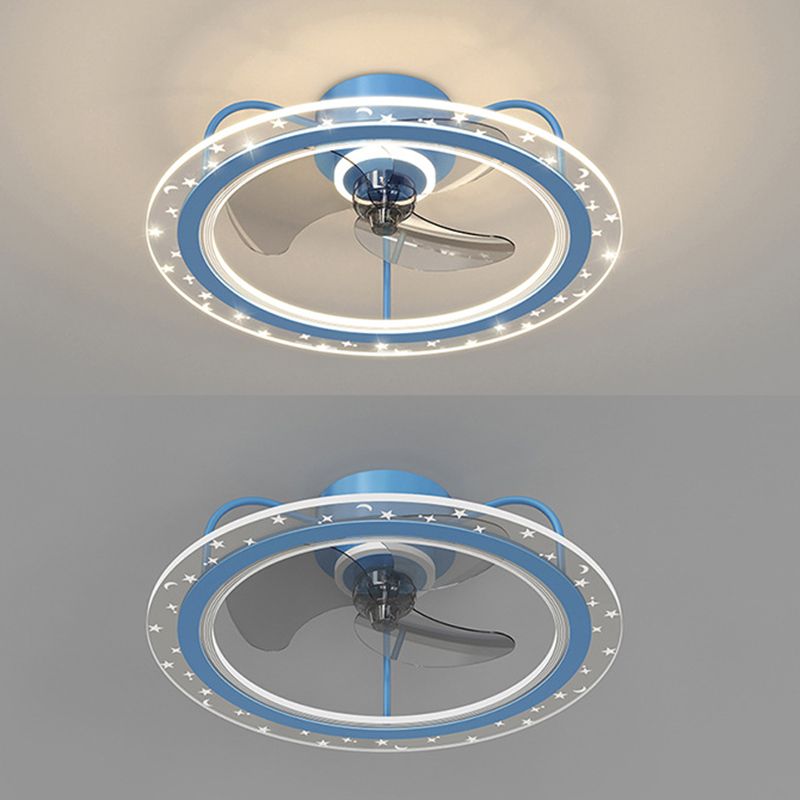 3-Blade LED Fan with Light Children Metal Pink/Blue Ceiling Fan for Foyer
