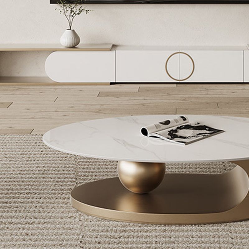 Stone Oval Contemporary Coffee Table Single Pedestal Coffee Table