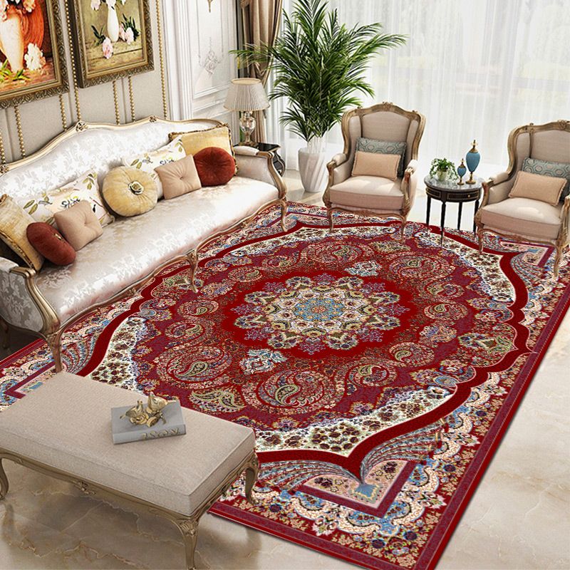 Tapis traditionnel vert Médaillon Médaillon Tapis lavable pour le salon