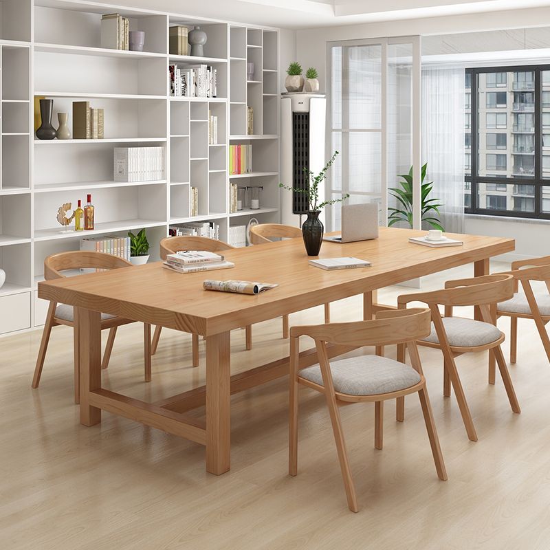 Rectangle Industrial Dining Room Table Pine Solid Wood Table with Trestle Base