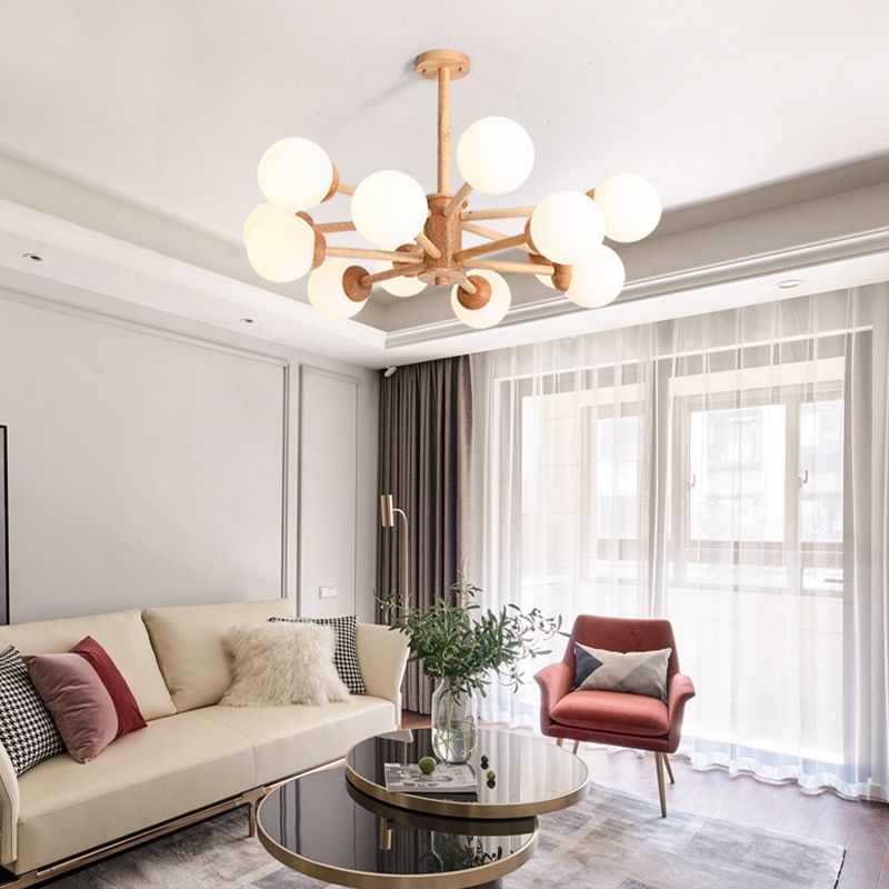 Globe Chandelier Light Fixtures Modern Multi-Head Beige Chandelier Pendant Light with Glass Shade