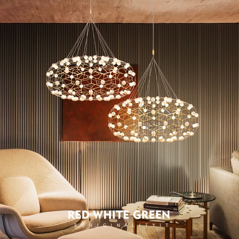 Modern Simplicity Oval Pendant Chandelier Metal Hanging Light Fixture for Coffee Shop