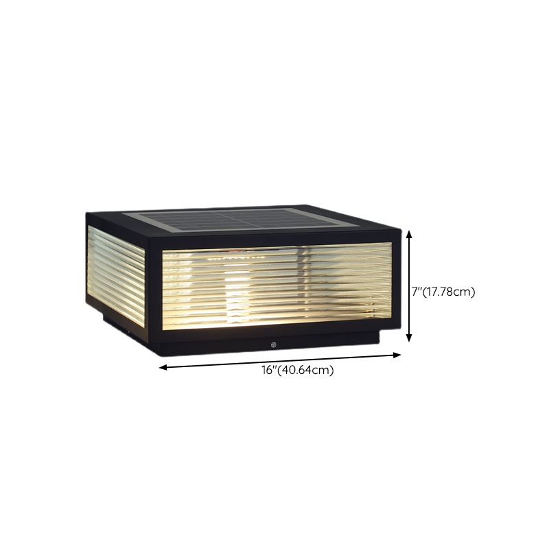 Rectangular Shape Metal Solar Pillar Lamp Modern 1 Light Outdoor Lights in Black