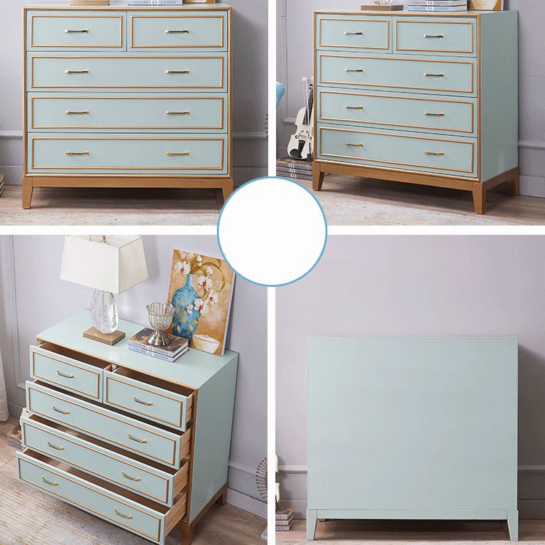 Mid-century Modern Wooden Chest in Blue Rectangle Accent Chest with Drawers
