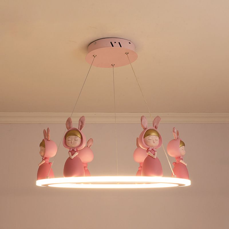 Acrylic Circular Suspension Light Kids Chandelier Lighting with Decorative Figurine for Nursery