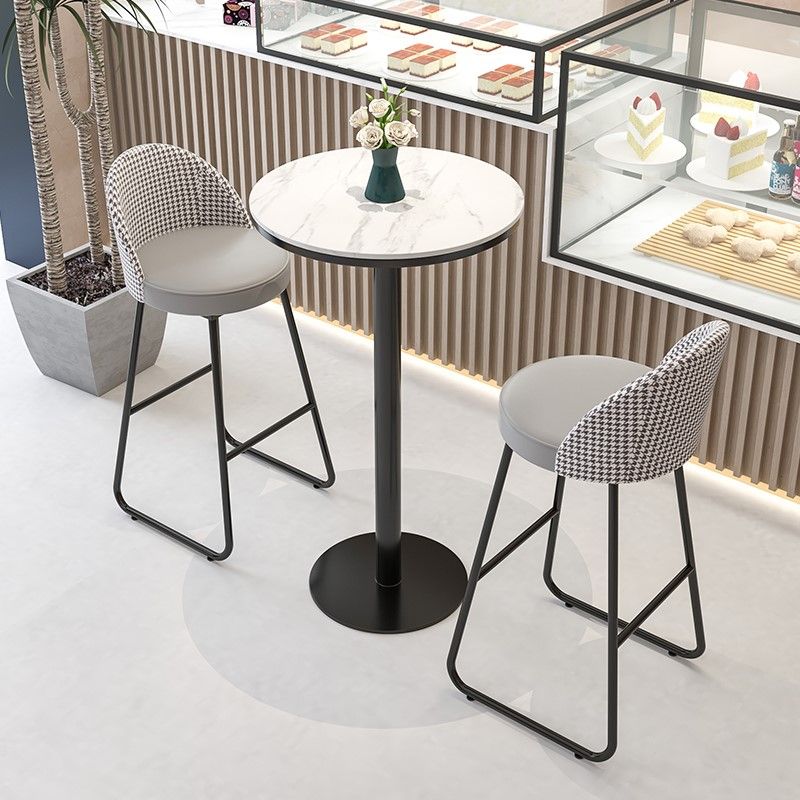 Industrial Metal Bar Table Faux Marble 23.6" Round Top Indoor Bistro Table