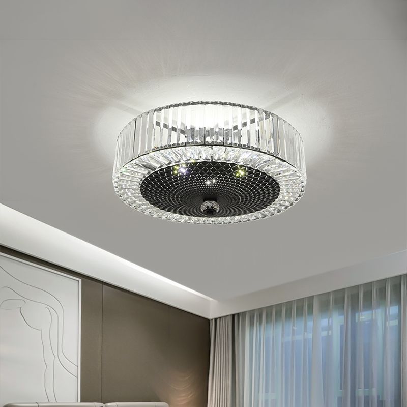 Minimalist Drum Shape Flush Light 4/5-Light Crystal Rectangle Flush Mount Ceiling Lamp in Black