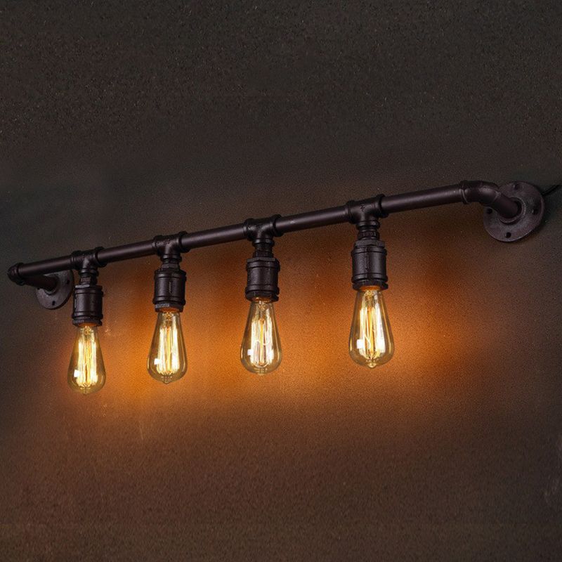 Rust Water Pipe Wall Light Steampunk Iron Restaurant Wall Mounted Lamp with Linear Design