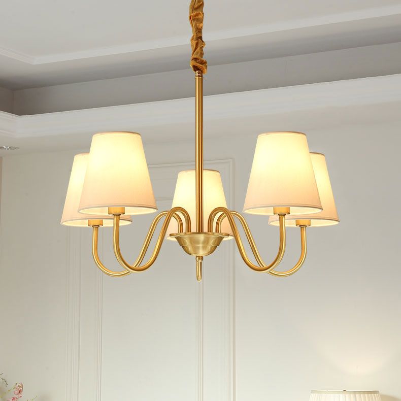 Traditional Classic Radial Pendant Light Copper Chandelier with White Fabrics Shade