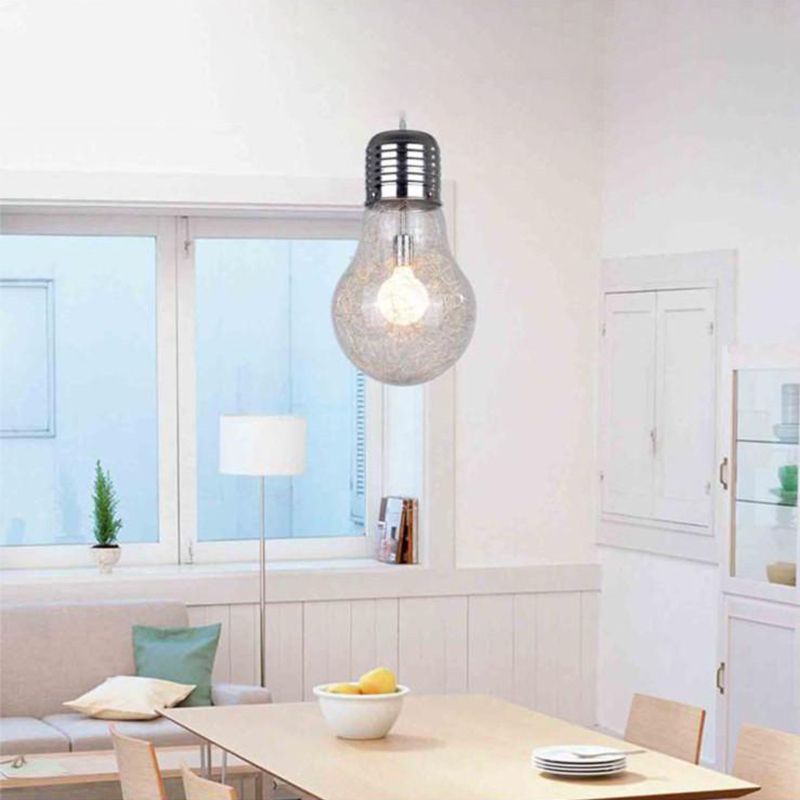 Suspension en forme de bulbe en argent créatif moderne 1 la tête de suspension en verre de tête