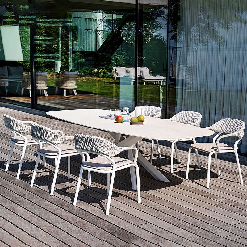 Boho Stone Top Dining Set 1/5/7 Pcs Dinette Table Set with Rattan Chairs