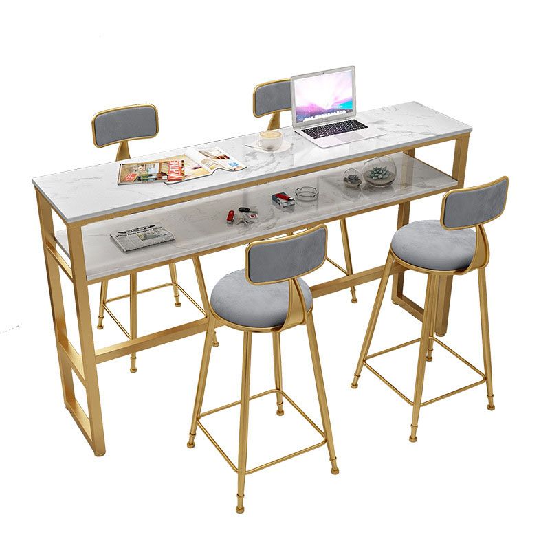 Glam Style 1/2/5 Pieces Faux Marble Bar Table Set Fixed Table Counter Set for Home Use