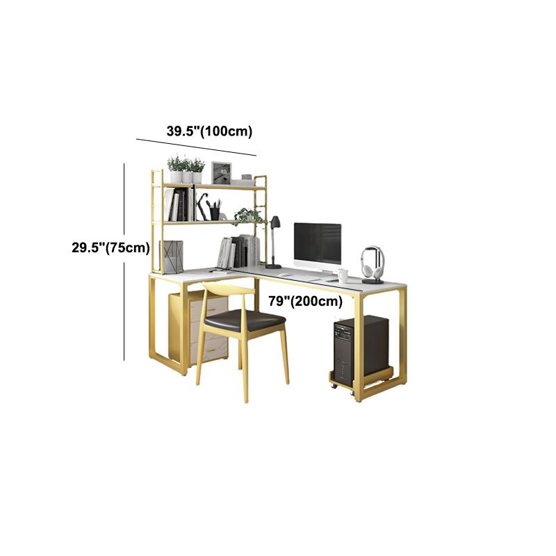 Glam Style Office Desk L-Shape Office and Study Room Writing Desk