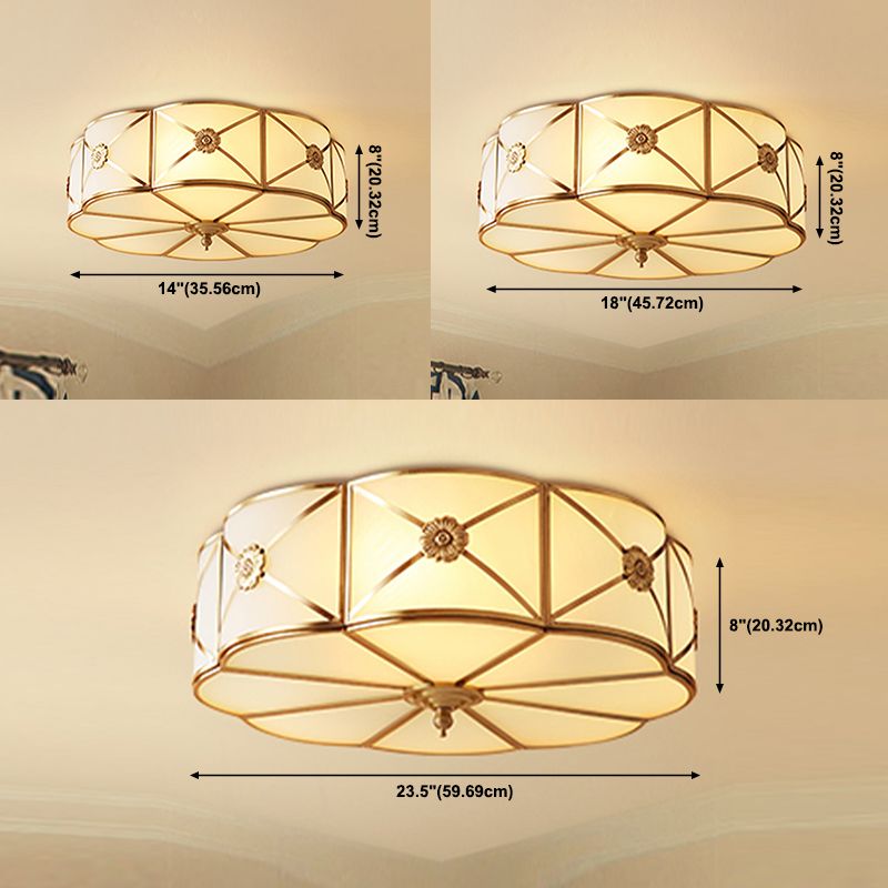 Shaded Glass Close to Ceiling Light Vintage Bedroom Ceiling Light Fixture in Gold