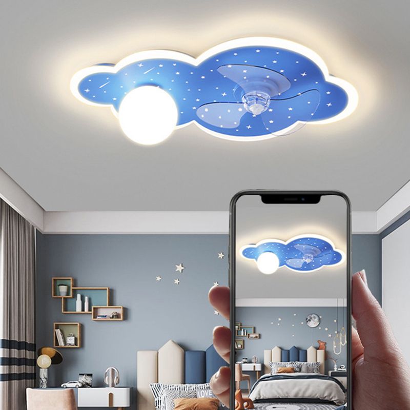 3-Blade Fan with Light Children Blue Ceiling Fan for Restaurant