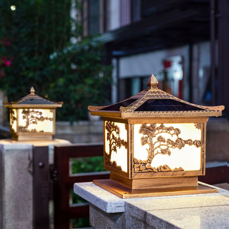 Metal Rectangular Shape Solar Pillar Lamp Modern-Style 1 Light Outdoor Light