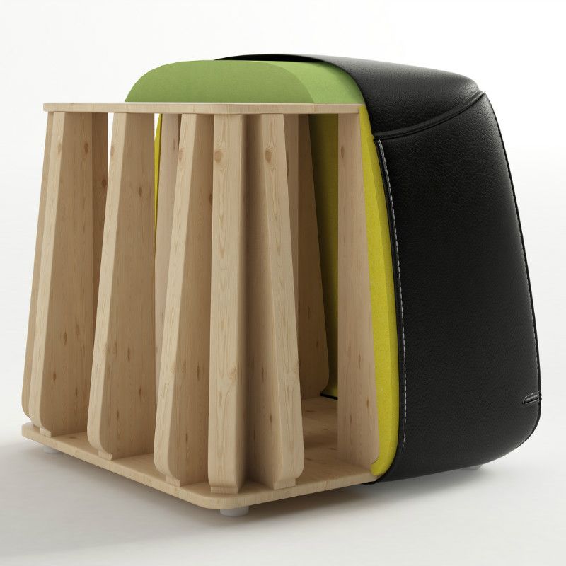 Mid-Century Modern Ottoman Genuine Leather Upholstered Solid Color Square Ottoman