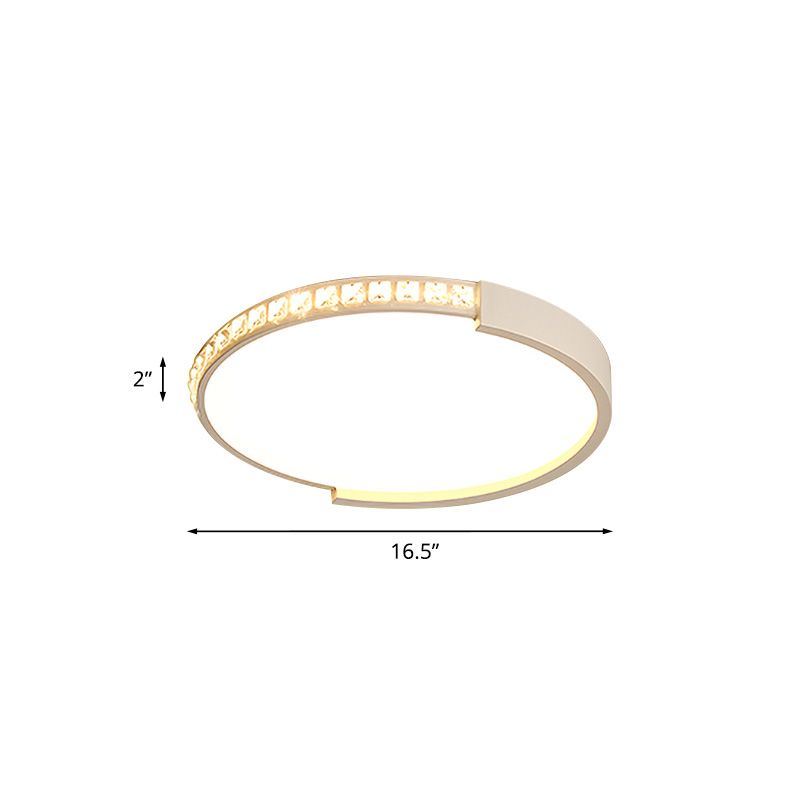 Inlaid Crystal Round Thin Flush Light Minimalism Bedroom LED Flush Mount Ceiling Light Fixture in White