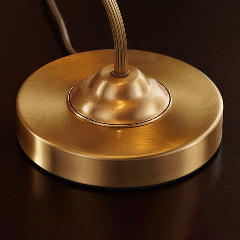 European Style Umbrella-shape Table Lamp Copper Desk Lamp with Glass Shade for Bedside