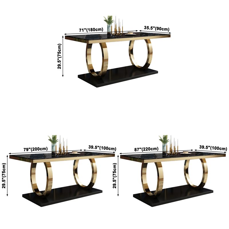 Traditional Luxury Marble Dining Table Rectangle Table with Metal Pedestal