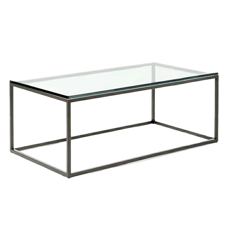 Modern Style Rectangular Glass Coffee Table 17.7-In H Metal Frame 1 Single Cocktail Table