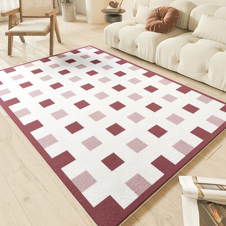 White Tone Simplicity Area Rug Polyester Buffalo Check Rug Non-Slip Backing Indoor Rug for Bedroom
