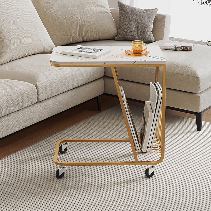 Contemporary C-shape Side Table Black/Gold Metal Side End Snack Table
