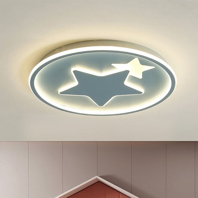Star Bedroom Ceiling Light Fixture Acrylic LED Cartoon Close to Ceiling Lamp in Black/Pink/Blue