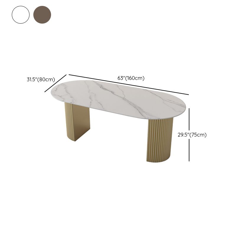 Oval Shape Fixed Dining Table Luxury Double Pedestal Table for Dining Room
