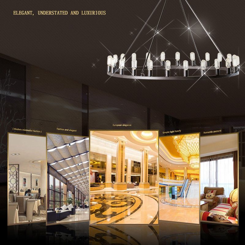 24-Lights Industrial Style Large Chandelier 47" Diameter Round Wrought Iron Lighting Fixture for Bar Restaurant