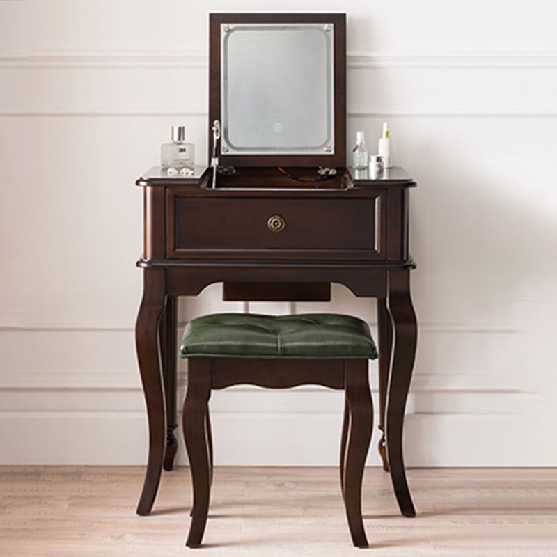 Traditional Flip-Top Vanity Dressing Table Wooden Makeup Vanity Set