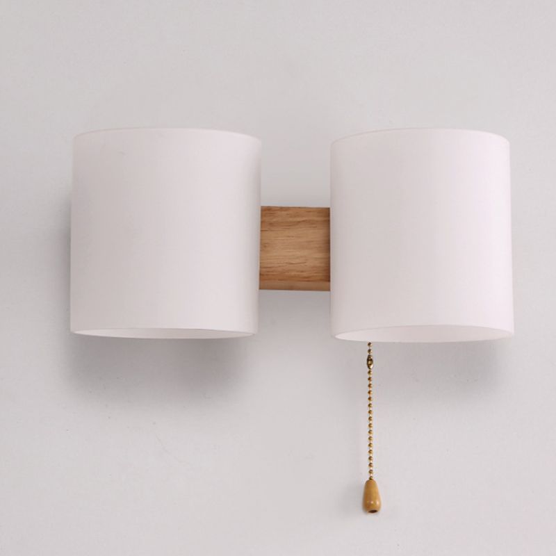 Lámpara de pared de madera de madera de pared cilíndrica moderna de pared con sombra de vidrio blanco
