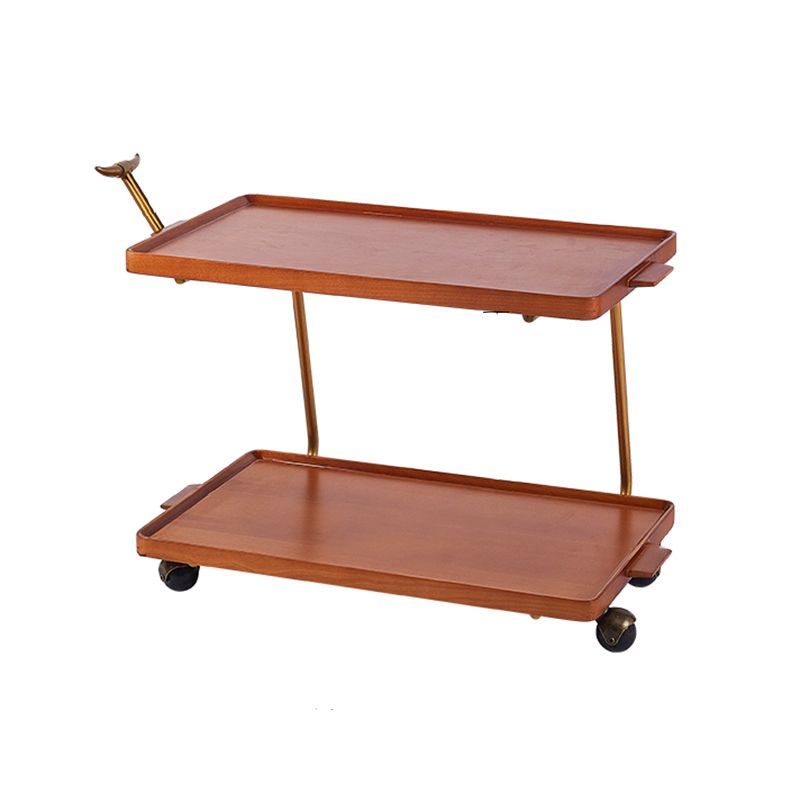 Solid Wood Sofa Side Accent Table with Shelf Rectangular Living Room Double Tier