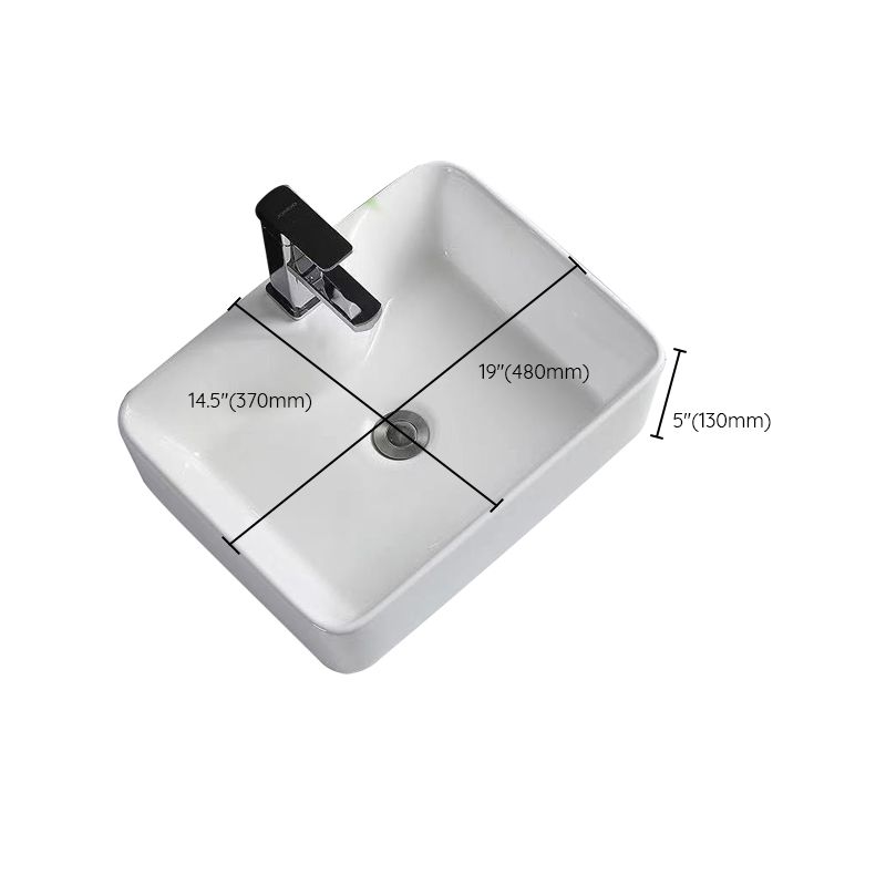 Contemporary Bathroom Sink Porcelain Rectangular Vessel Sink with Pop-Up Drain