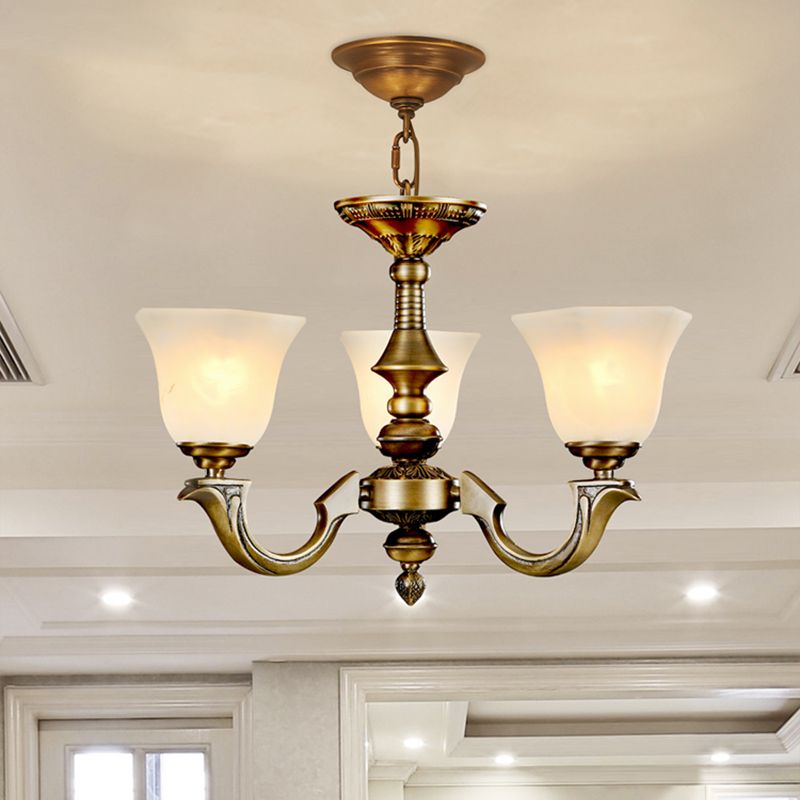 Paneled Bell Frosted Glass Chandelier Traditional Dining Room Pendant Light Fixture in Gold