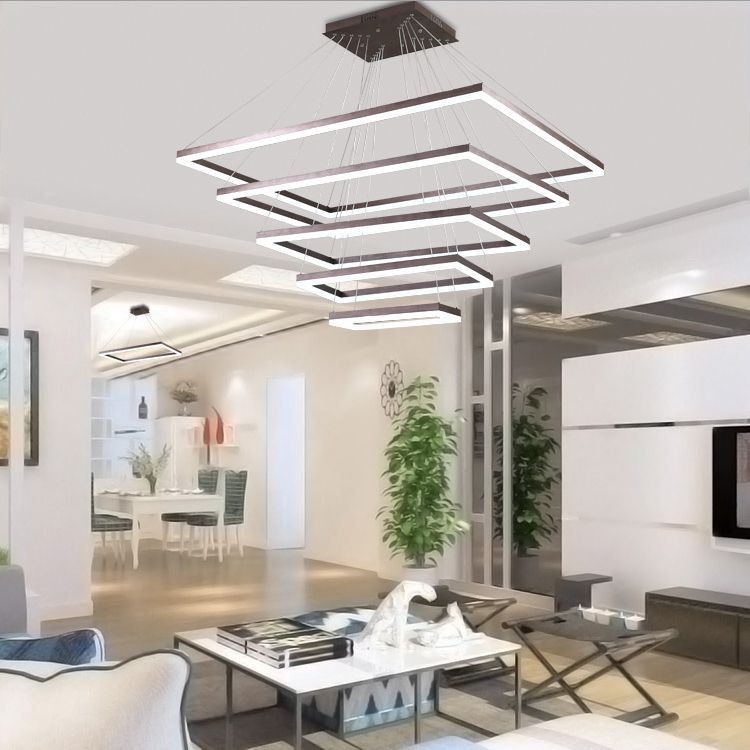 Multi-Layer Bedroom Chandelier Acrylic 1/2/3-Light LED Minimalist Suspension Pendant in Coffee, Warm/White/Natural Light