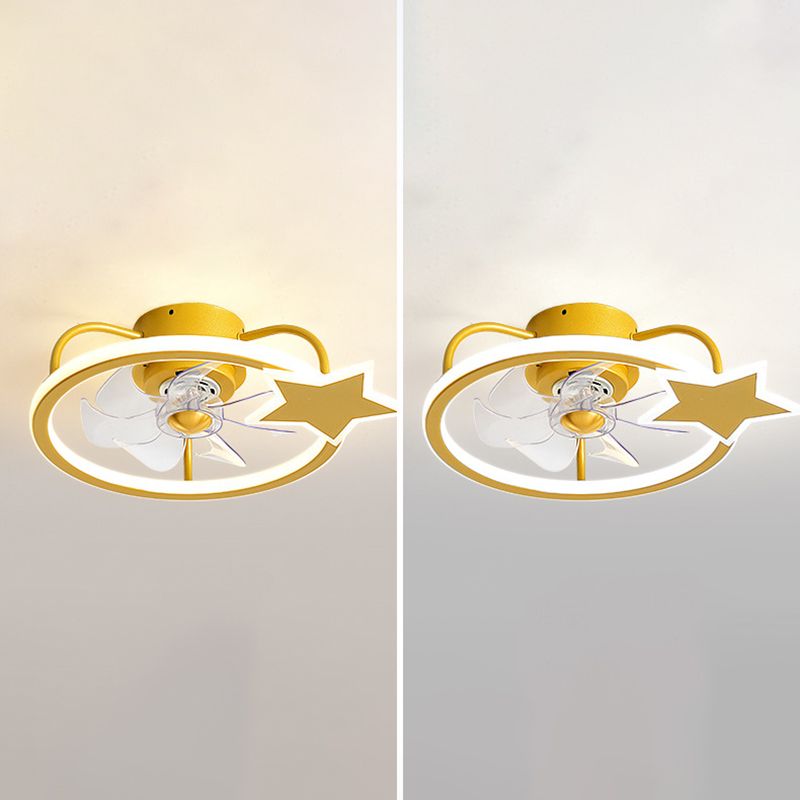 Kids Creative LED Fan Light Lacquered Iron Geometric Ceiling Fans with Acrylic Shade for Bedroom