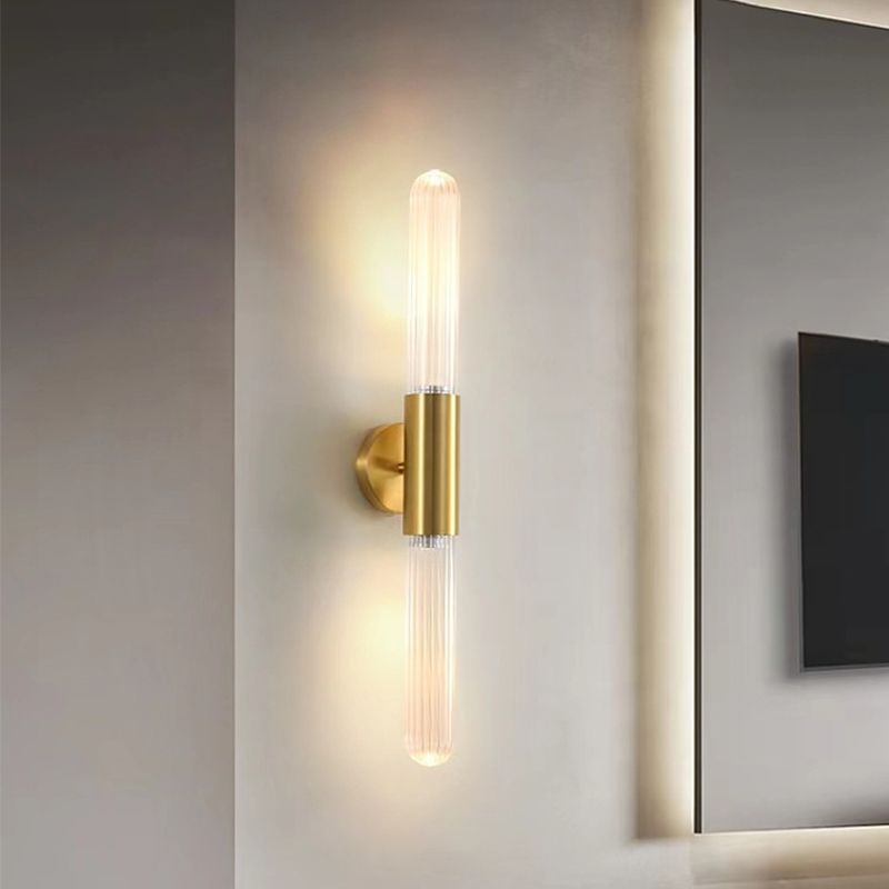 2-Light Golden Wall Mounted Sconce LED Glass Wall Light for Living Room