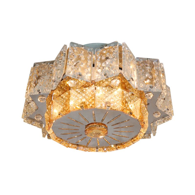 LED Light Fixture Modern Twelve-Pointed Star Clear Crystal Blocks Flush Mount in Nickel