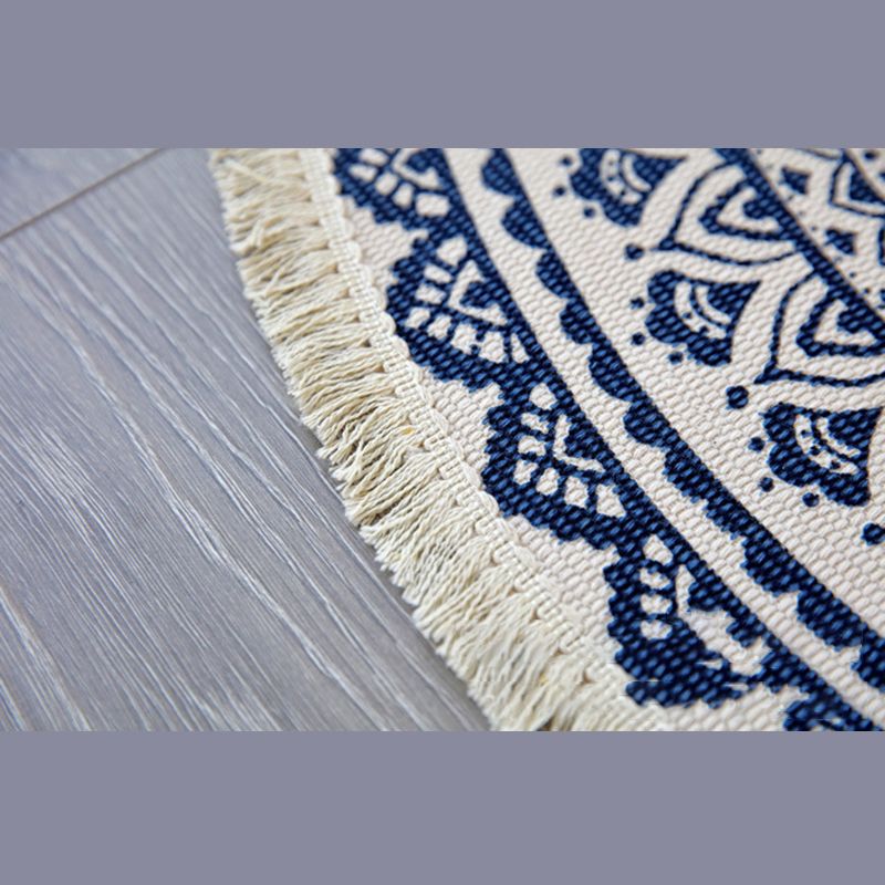 Couleur rond Décoration de maison mélangée tapis marocain de motif symétrique Tapis coton avec tapis à franges