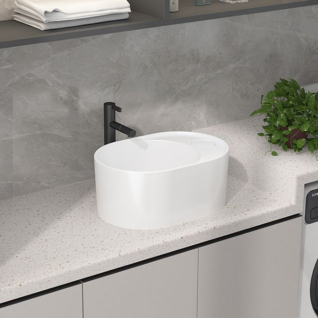 Modern Vessel Bathroom Sink Rectangular Porcelain with Overflow and Faucet Basin Sink