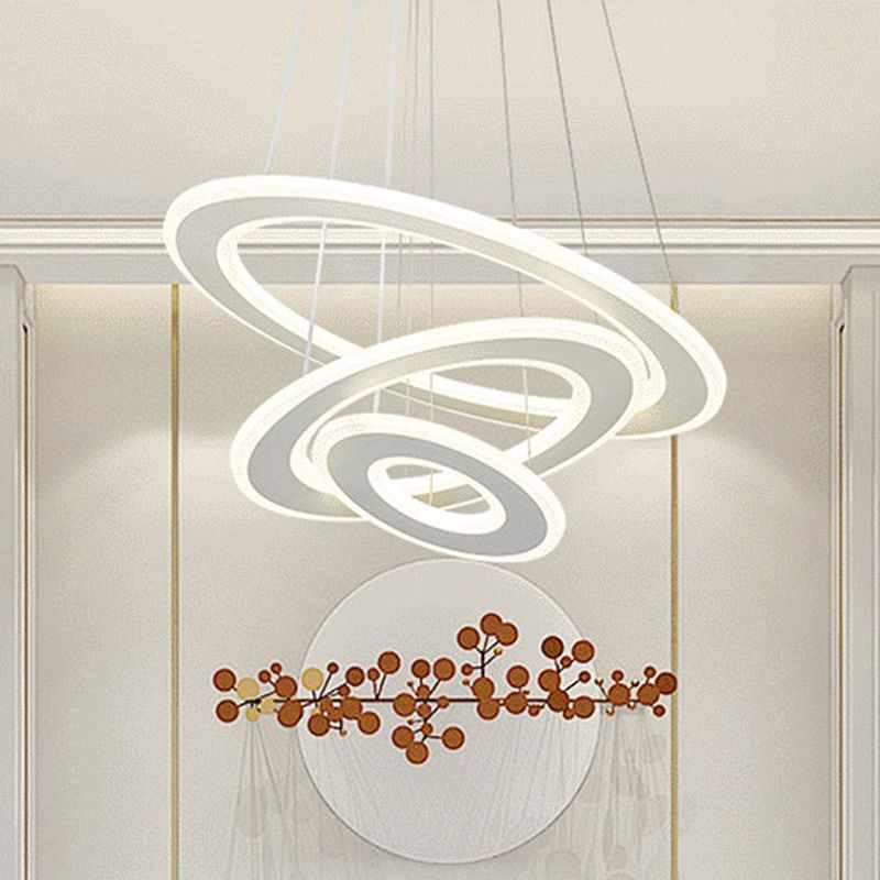 White O Chandelier Pendant Minimalist 3-Light Acrylic LED Ceiling Light for Dinner